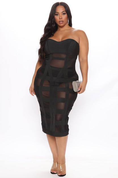 Hot Night Out Bandage Midi Dress - Black