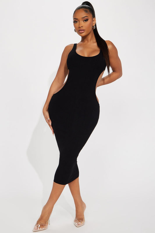 Kalia Snatched Midi Dress - Black